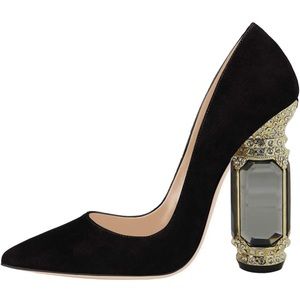 Woman’s Block High Heel Crystal Pump